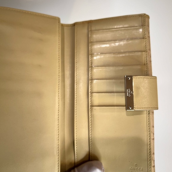 AUTHENTIC GUCCI GG SIGNATURE CANVAS LONG WALLET BEIGE IVORY LEATHER WITH BOX - Picture 8 of 12